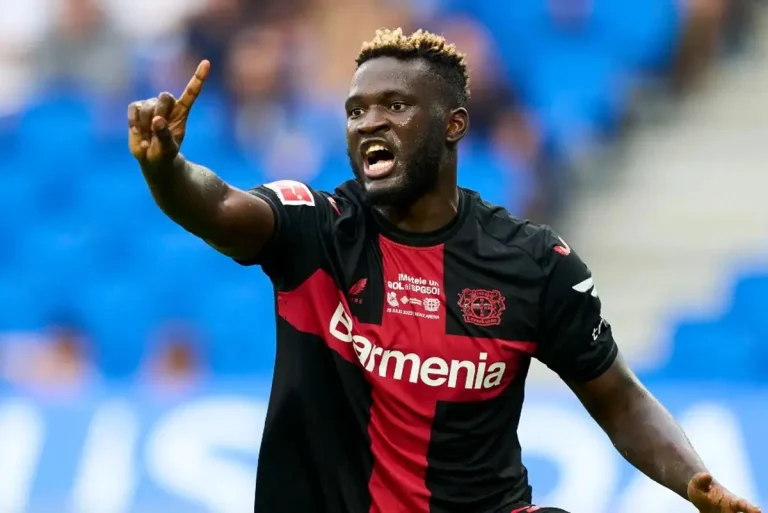 L'attaquant nigÃ©rian du Bayer Leverkusen, Victor Boniface